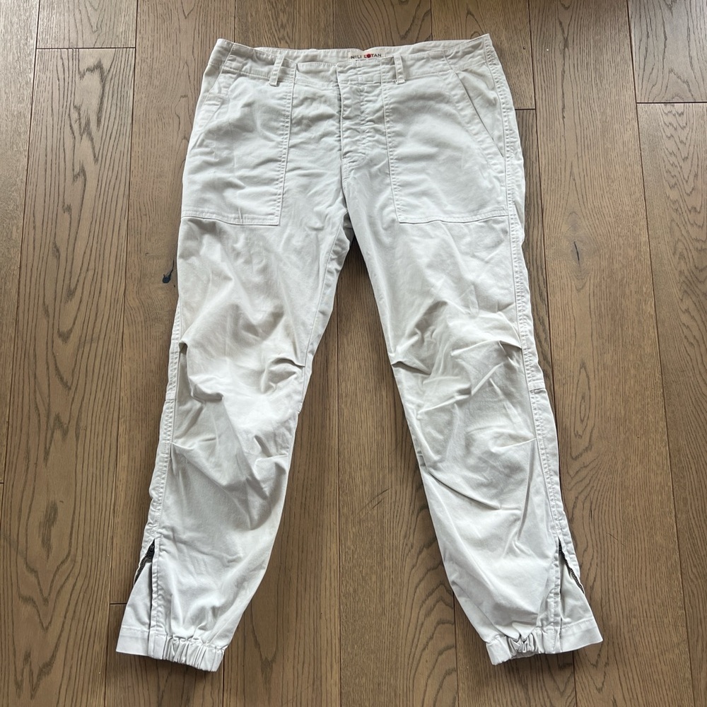 Nili Lotan French military women’s cropped utility jogger pants eggshell size 8